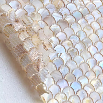 Natural Shell Mosaic Fish Scale Wall Art – 30×30 cm