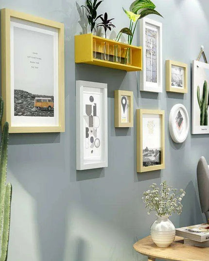 9-Piece Premium Wooden Gallery Set with Vase Shelf - Contemporary Wall Art Kit