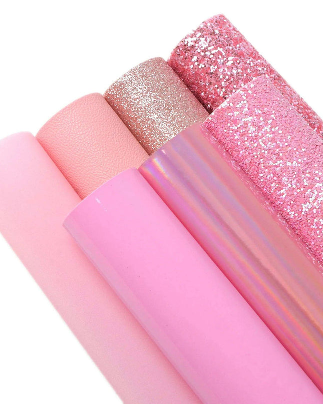 Sparkling Pink Faux Leather Crafting Set - 7 Glitter Sheets, 20x33cm Each