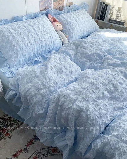 Kawaii Seersucker Ruffled Lace Bedding Collection