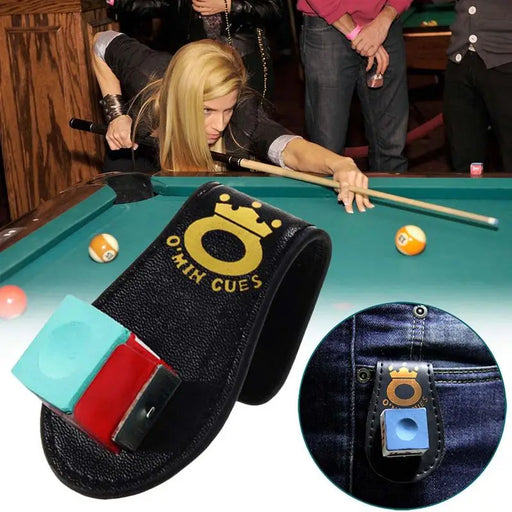 Leather Pool Cue Chalk Holder with Magnetic Closure and Belt Clip