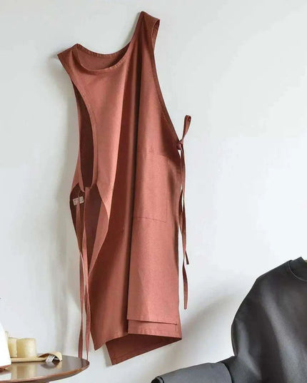Chic Waterproof Apron for Culinary and Gardening Mastery - Adjustable Cotton-Linen Blend