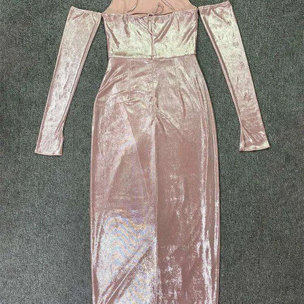 Elegant Lace-Up Midi Bodycon Dress Ensemble with Detachable Gloves