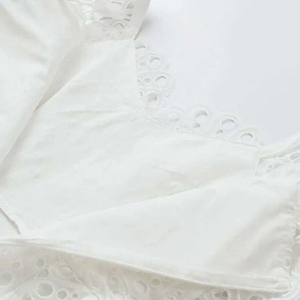 DEAT Elegant Hollow Embroidered High-Waisted Solid Color Summer Dress for Women - 2024 Party Edition 13DB4842