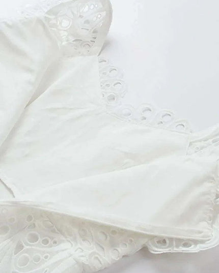 DEAT Elegant Hollow Embroidered High-Waisted Solid Color Summer Dress for Women - 2024 Party Edition 13DB4842