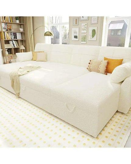 Elegant 110" Grey Linen Sofa Bed with Dual Chaise Storage Solutions