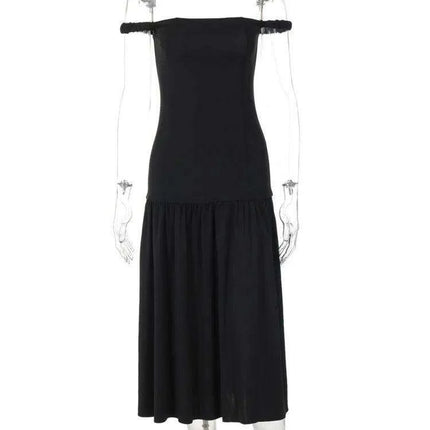 Elegant Ankle-Length Sleeveless Dress with Alluring Slash Neck - Perfect for Autumn Parties and Events