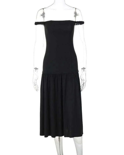 Elegant Ankle-Length Sleeveless Dress with Alluring Slash Neck - Perfect for Autumn Parties and Events