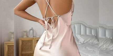 Shop1103842481 Luxury Lace Satin Nightgown - Deep V Backless Design