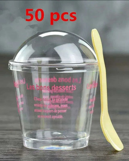 Elegant Clear Dessert Cup Collection with Lids and Scoops - Perfect for Ice Cream, Yogurt, and Mousse