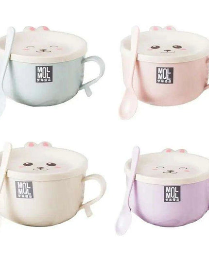 Adorable Double-Layer Noodle Bowl with Playful Rabbit Design - A Must-Have for Fun Dining Experiences!