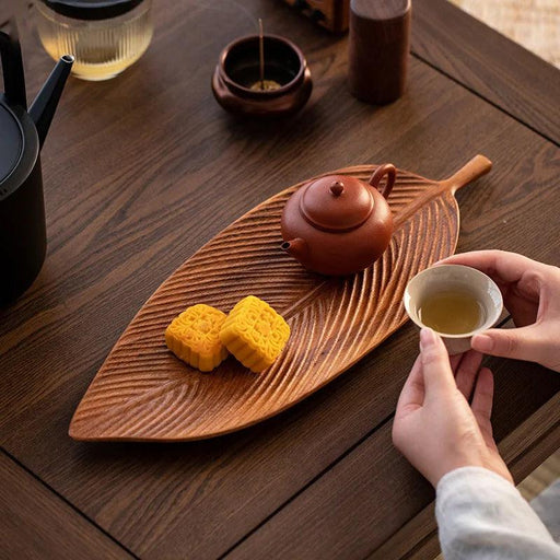 Nature-Inspired Wooden Leaf Tray - Elegant Serving and Decor Centerpiece