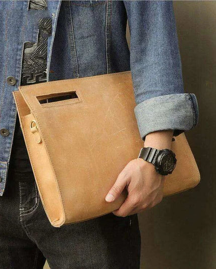 Sophisticated Leather Briefcase and Clutch Set with Unique Crazy Horse Features