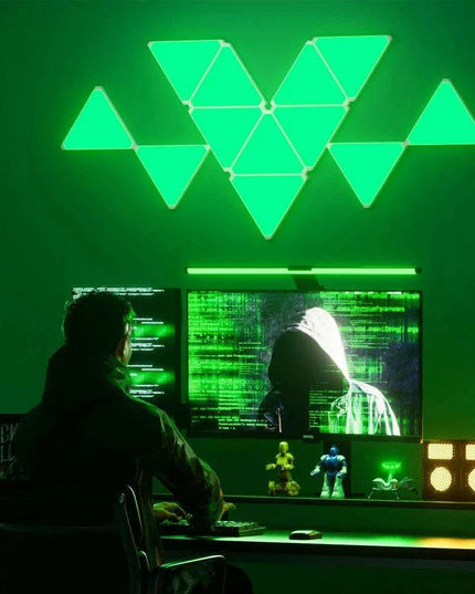 Colorful Geometric LED Triangle Wall Light with Music Sync & Customizable Ambiance - Ideal for Gaming and Relaxation Spaces