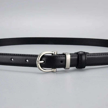 Elegant Women's Black Cowhide Leather Belt with Zinc Alloy Buckle