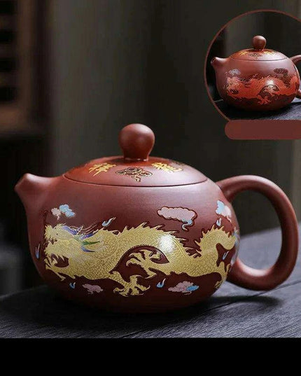 170ml Handcrafted Color-Changing Purple Clay Teapot with Dragon and Phoenix Design