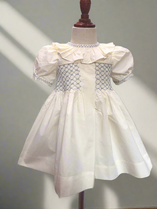 Elegant Handcrafted Cotton Dress for Girls with Lotus Leaf Collar and Adorable Puff Sleeves for Special Celebrations