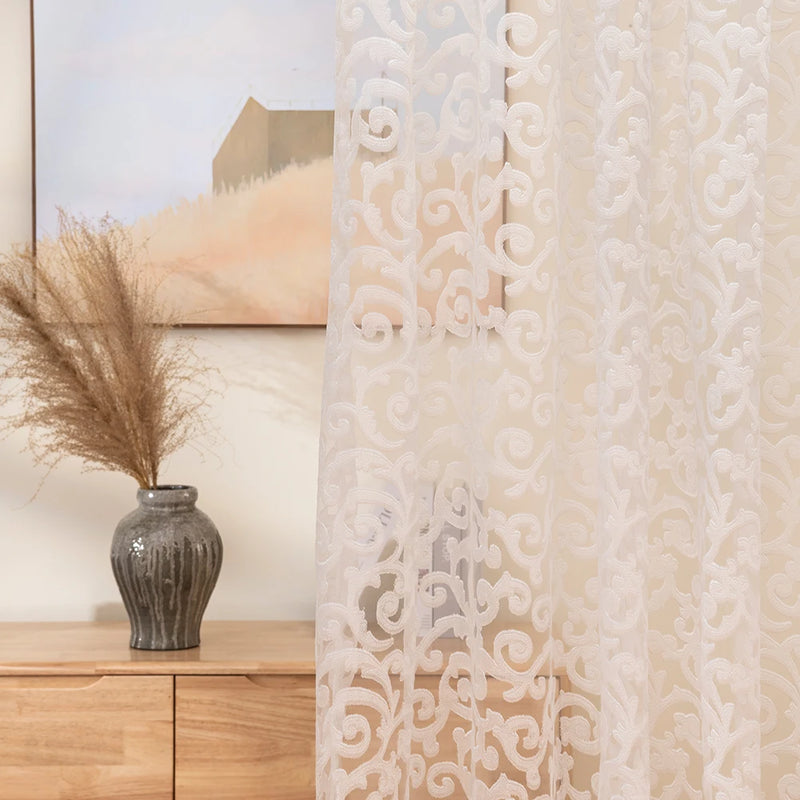 LEEJOOM European Style Jacquard Sheer Curtain Panel - Modern Organza D