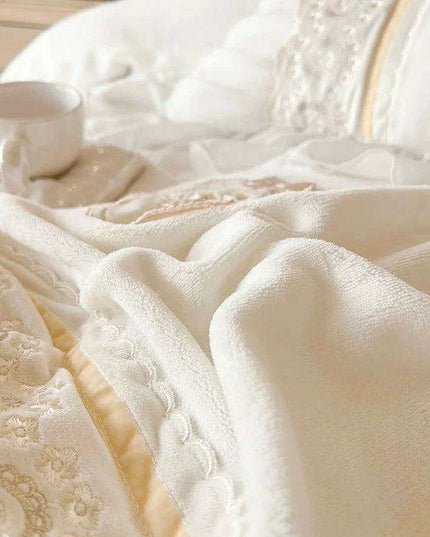 Luxury Velvet Fleece Princess Bedding Set with Elegant Lace Ruffles, Cozy Duvet Cover, Sheets, and Pillowcases