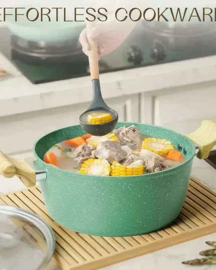 Innerwell Sustainable Nonstick Kitchen Cookware Collection - Essential Set with Frying Pans, Stock Pot & Milk Pot