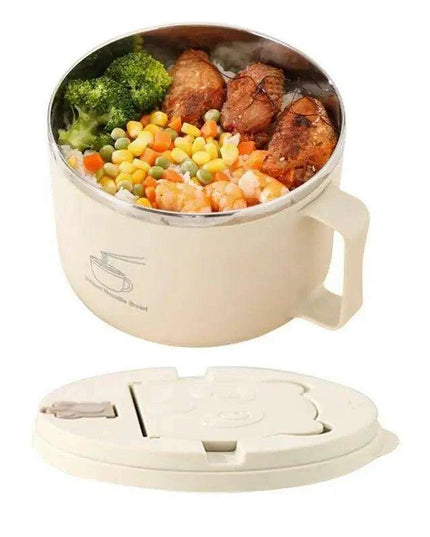 Portable 1300ml Insulated Stainless Steel Noodle Bowl Set with Lid, Chopsticks & Spoon – Ideal for Home, School, and Outdoor Dining