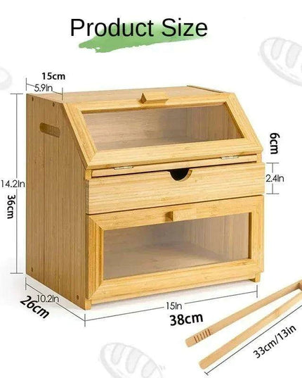 Elegant 3-Tier Bamboo Bread Storage Box with Clear Viewing Window - Chic Organizer for Fresh Baked Goods