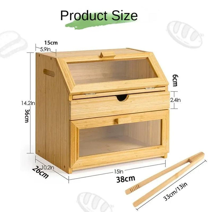 Elegant 3-Tier Bamboo Bread Storage Box with Clear Viewing Window - Chic Organizer for Fresh Baked Goods
