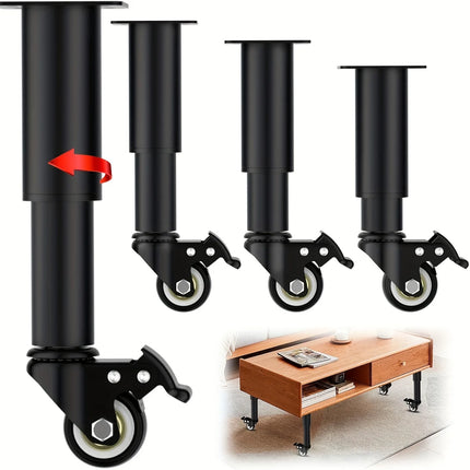 4pcs Metal Extendable Furniture Legs with Casters, Table Legs,with He