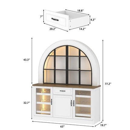 Arched Wine Bar Cabinet with LED Lighting & Glass Doors
