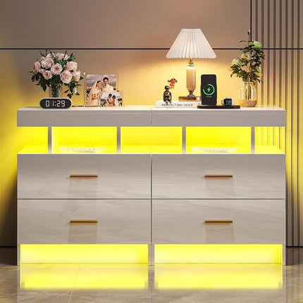 Comfort Haven LED Nightstand with Charging Station & 2 Drawers
