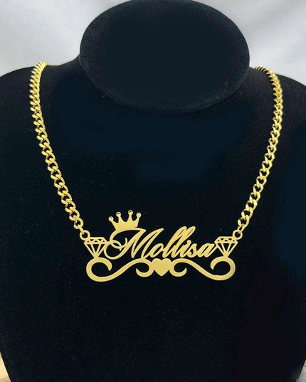 Personalized Royal Crown Name Necklace - Elegant Cuban Chain Jewelry for Women