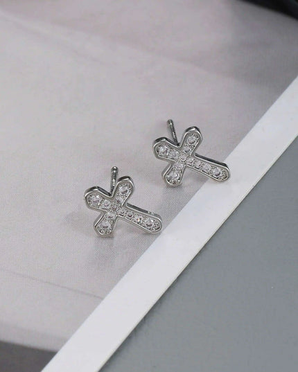 Rhinestone Cross Clip-On Stud Earrings - Stylish 925 Silver Accessories for All Occasions