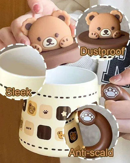 Charming Bear Ceramic Mug Set with Lid and Spoon - 450ml for Enhanced Beverage Enjoyment