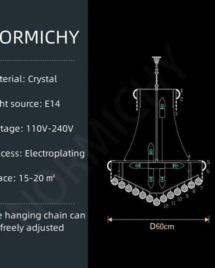 Opulent Chrome Crystal Chandelier - Elegant Lighting Solution for Luxury Hotels, Villas, and High-End Interiors