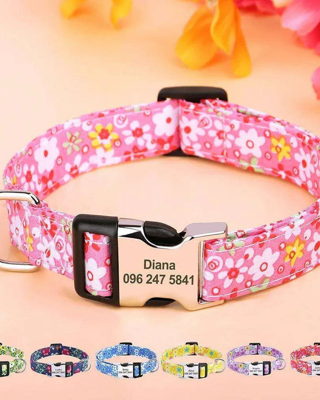 Personalized Floral Nylon Dog Collar - Stylish ID Collars for Dogs of All Sizes