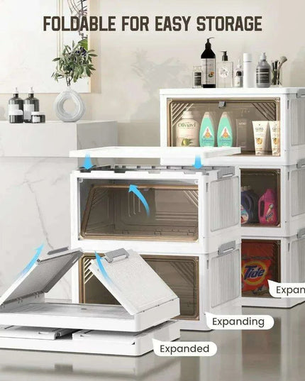 Clear-Front Stackable Storage Bins - 11.8 Gallon Foldable Space-Saving Set