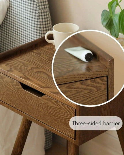 Elegant Walnut Mid Century Modern Bedside Table with Storage Drawer - Premium Solid Ash Wood Nightstand for Bedroom and Dorm Room