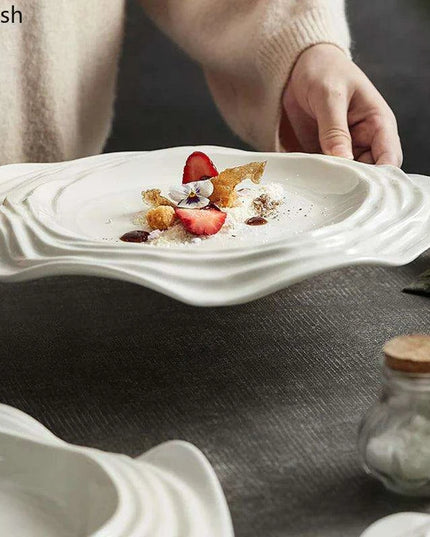 Unique Artisan Ceramic Plate - Irregular Design for Serving Pasta, Steak, Sushi, and Desserts - Elegant Solid Color Tableware