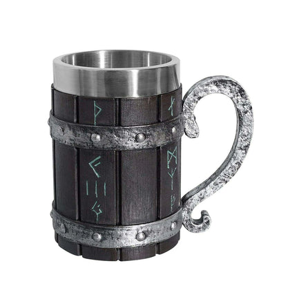 Viking-Inspired Stainless Steel Mug with Artistic Resin Design