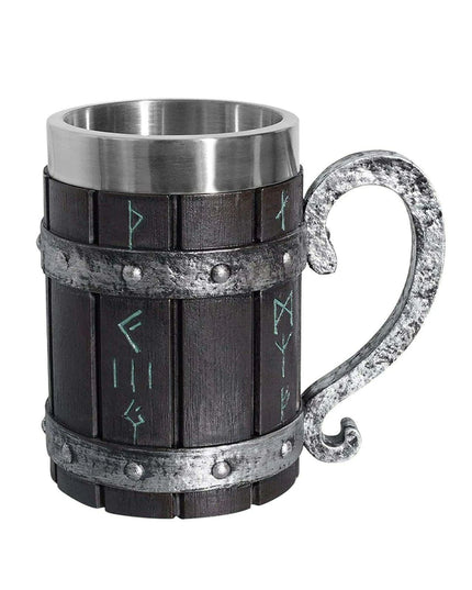 Viking-Inspired Stainless Steel Mug with Artistic Resin Design