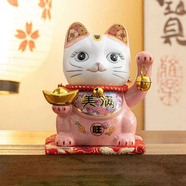 Charming 5-Inch Maneki Neko Ceramic Bank - A Playful Touch of Good Fortune for Your Home