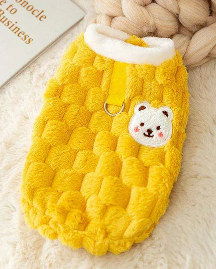 Cozy Plush Sweet Bear Print Winter Sweater for Small Dogs & Puppies with Secure Buckle Closure