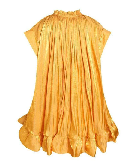 Stylish Asymmetrical Yellow Mini Dress with Statement Balloon Sleeves for Women - Perfect for Sophisticated Evening Gatherings