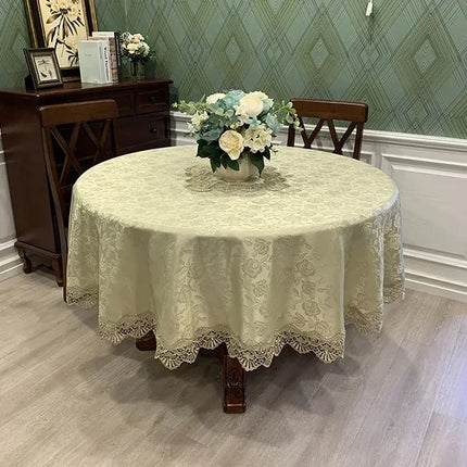 Round Lace Tablecloth Embroidered Polyester For Dining Table European Style