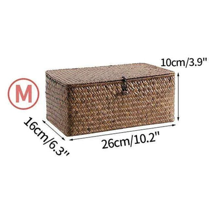 Natural Seagrass Organizer Basket with Lid - Stylish Storage Solution for Cosmetics, Sundries, and Laundry