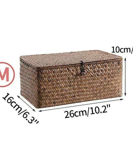 Natural Seagrass Organizer Basket with Lid - Stylish Storage Solution for Cosmetics, Sundries, and Laundry