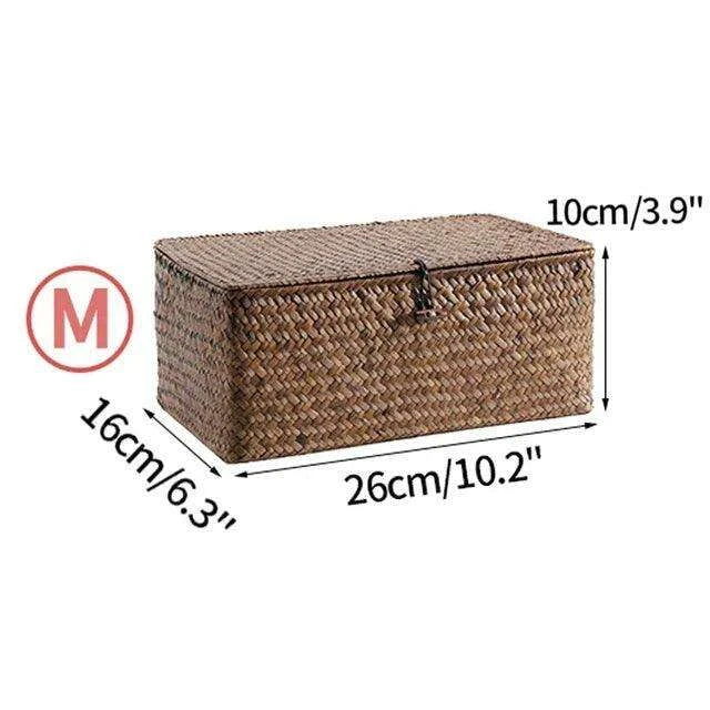 Natural Seagrass Organizer Basket with Lid - Stylish Storage Solution for Cosmetics, Sundries, and Laundry