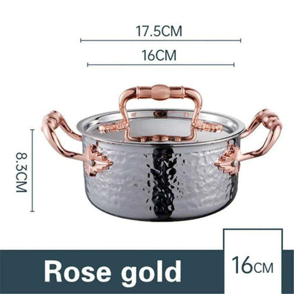 Golden Print Stainless Steel Hot Pot for Single Serving - 16cm Induction Cooker Compatible