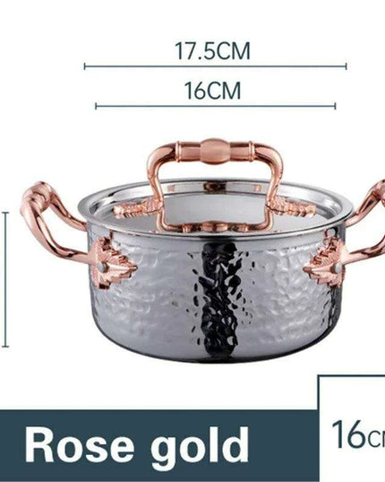 Golden Print Stainless Steel Hot Pot for Single Serving - 16cm Induction Cooker Compatible