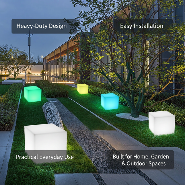 LED Luminous Cube Lamp — RGB 16 Colors, Battery Powered, 10–25cm